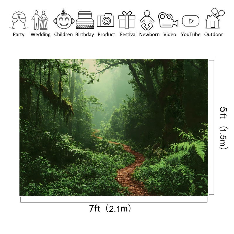 Riyidecor Jungle Rainforest Backdrop Fabric Polyester Spring Enchanted Nature Trees Green Dreamland Dirt Road Photography Background 7Wx5H Feet Decoration Props Party Photo Shoot Backdrop - Image 3